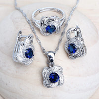 Blue Zirconia Women Jewelry Set | 925 Sterling Silver Bridal Earrings, Rings, Bracelets, Pendant & Necklace