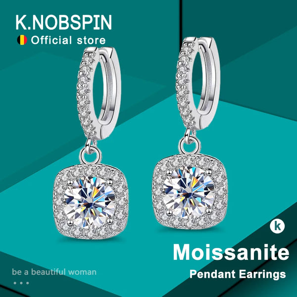 KNOBSPIN D Color Moissanite Earring 925 Sterling Sliver Plated with White Gold Earring for Women Wedding Engagement Fine Jewelry