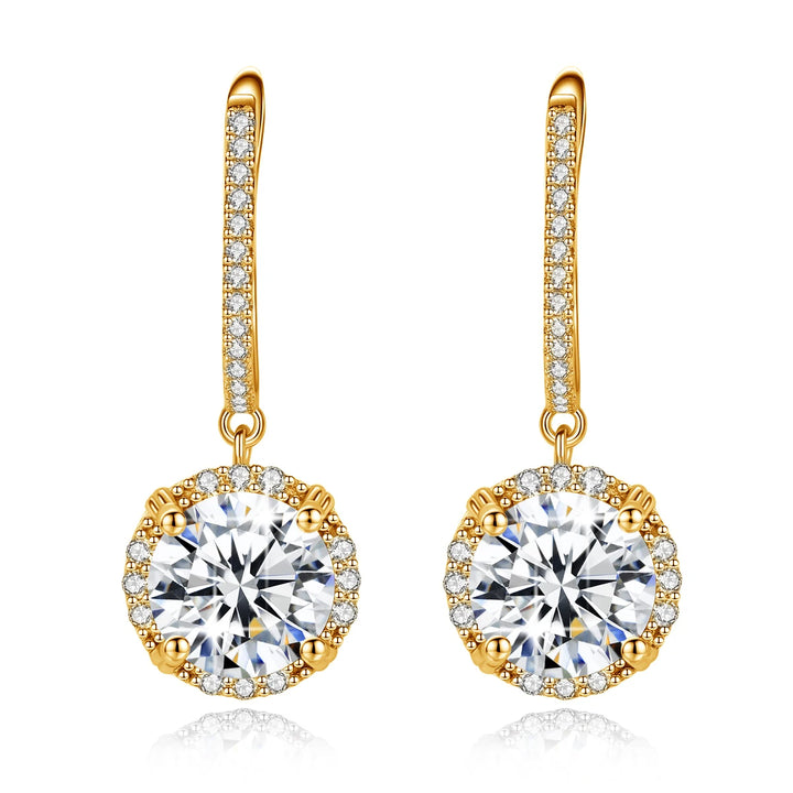 8MM Round Cut Moissanite Drop Earrings Gold D Color VVS1 Wedding Jewelry With Certificate Trendy Luxury Designer Earings 2024