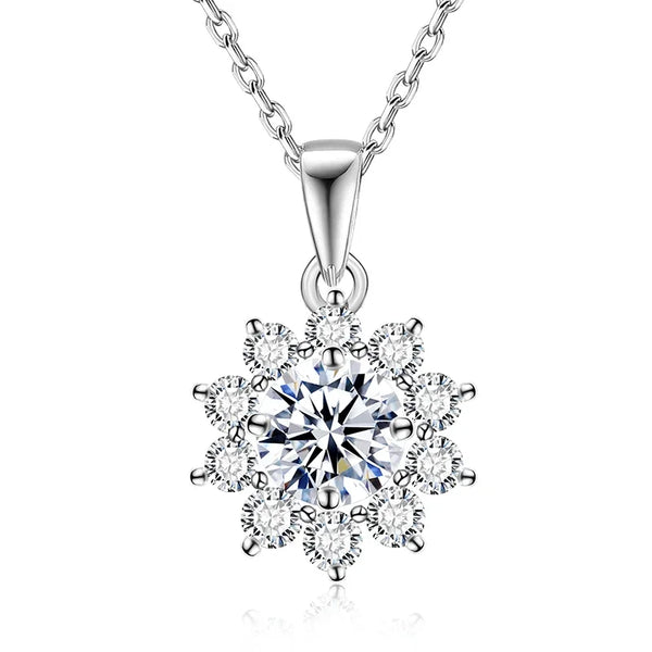 925 Silver Necklace with 1 Carat D Color Moissanite | Round Shape Wedding Jewelry & Best Gift