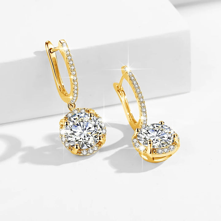 8MM Round Cut Moissanite Drop Earrings Gold D Color VVS1 Wedding Jewelry With Certificate Trendy Luxury Designer Earings 2024