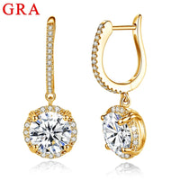 8MM Round Cut Moissanite Drop Earrings Gold D Color VVS1 Wedding Jewelry With Certificate Trendy Luxury Designer Earings 2024