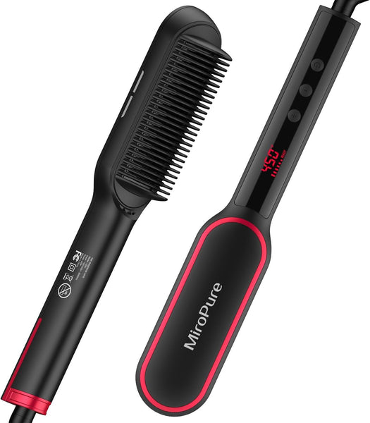 Hair Straightener Brush – One-Step Straightening Brush with 50M Negative Ions, 13 Temp Settings, LED Display, Dual Voltage, Anti-Scald Design, Perfect Gift for Women