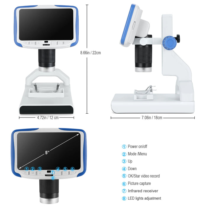 Andonstar AD205 Mini Digital Microscope with 5 Inch LCD Screen - Ideal for Students, Educators, and Hobbyists