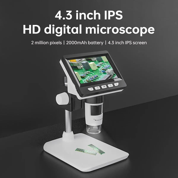 4.3 Inch Digital Microscope 1080P 50-1000x Coin Microscope 2000mAh Soldering Microscope