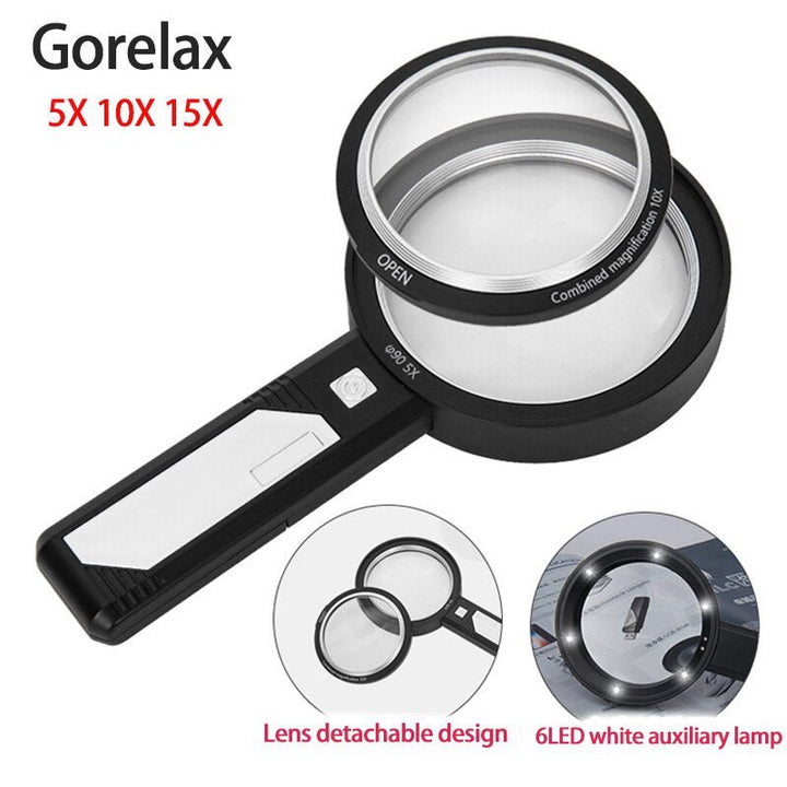 30X 6 LED Magnifying Glass UV Optical Glass Lens Loupe Lupa