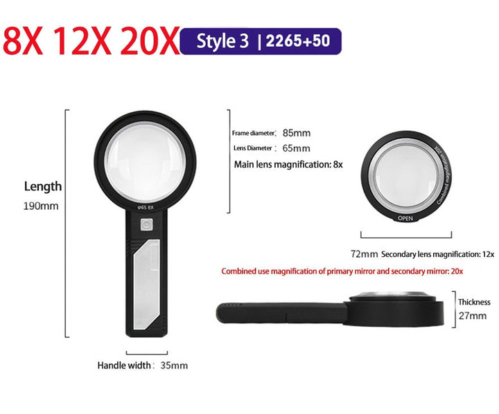 MagiLens Handheld Magnifying Glass With 8 Led Lights - MagiLens